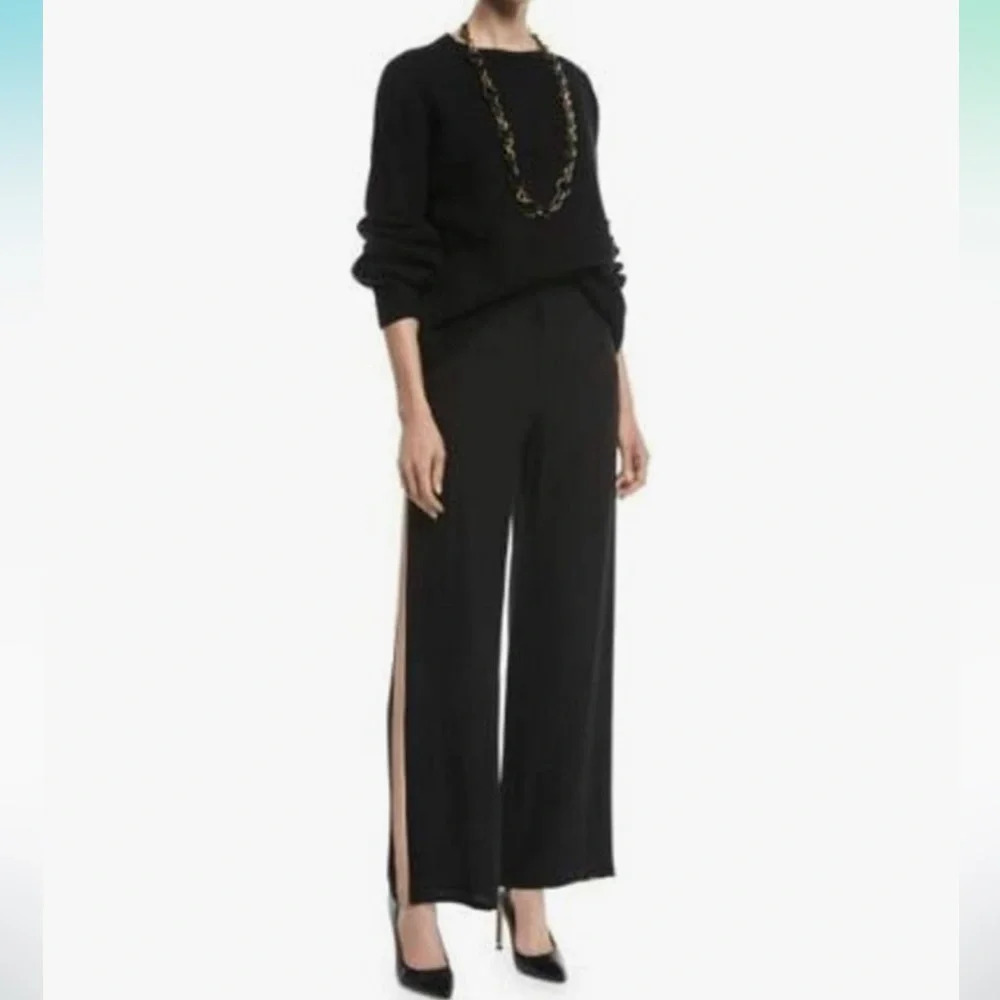 Eileen Fisher Women’s 100% Silk Georgette Black Wide Leg Pants